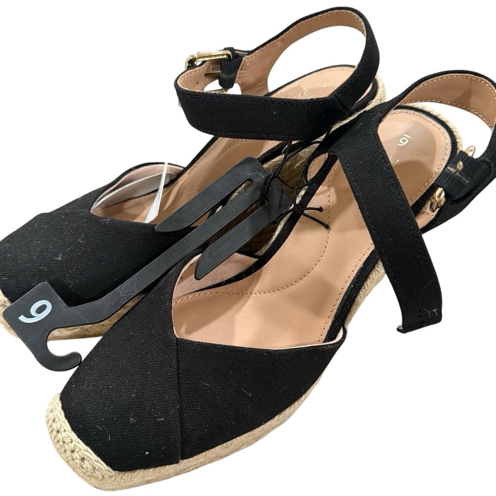 Time and Tru Espadrille Wedge Sandals Black Size 6